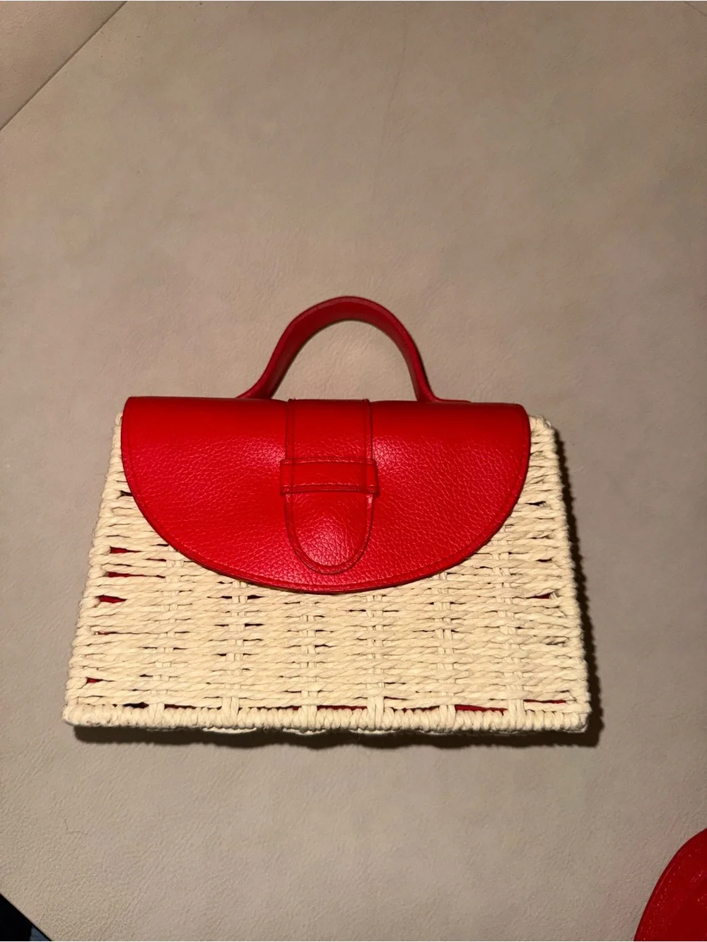Janie and Jack Red and Natural Woven Top-Handle Bag